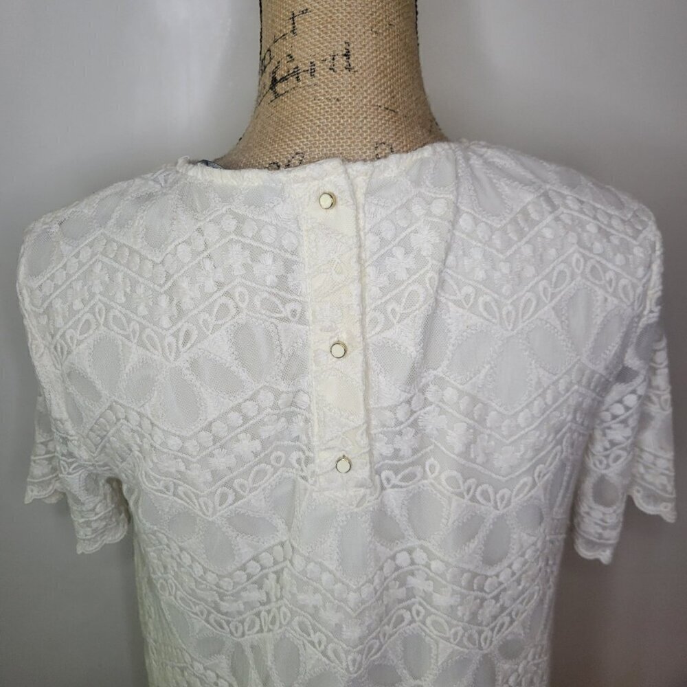 Zara Basic Collection Ivory Embroidered Lace Crew… - image 4